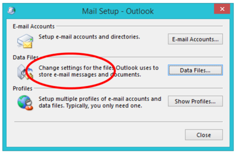 Mail Setup Panel in Outlook