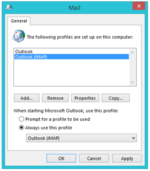 Outlook Profile Settings Panel