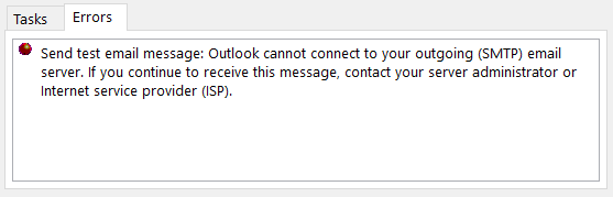 Outlook cannot account to your Outgoing (SMTP) email server.